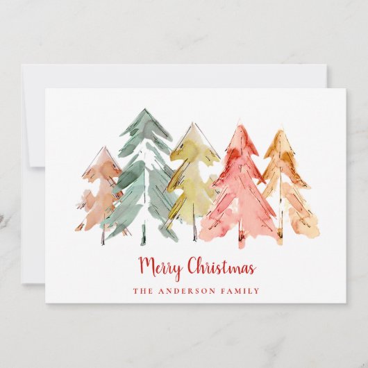 Abstracte Waterverf voor prettige kerstbomen Feestdagenkaart (Voorkant)