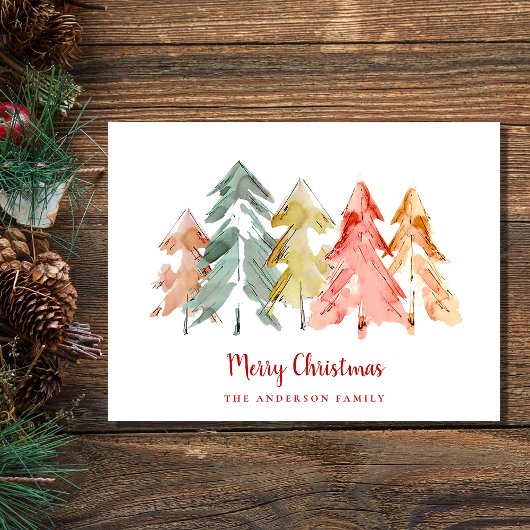 Abstracte Waterverf voor prettige kerstbomen Feestdagenkaart