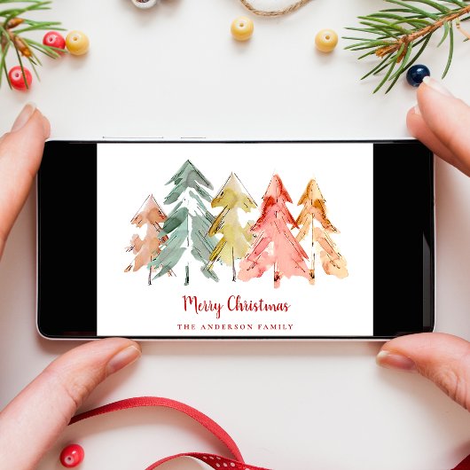 Abstracte Waterverf voor prettige kerstbomen Feestdagenkaart
