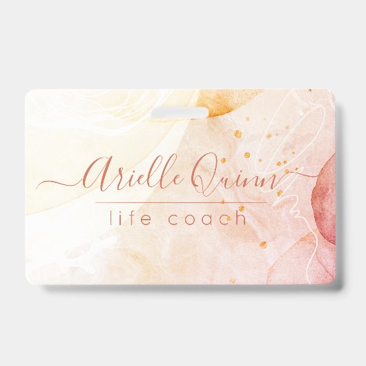 Abstracte Waterverf Vorm Rose Script Levenscoach Badge (Voorzijde)