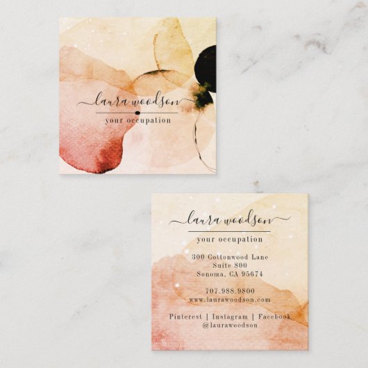 Abstracte Waterverf Vormen Binnenlandse Ontwerper Vierkante Visitekaartje (Voorkant / Achterkant)