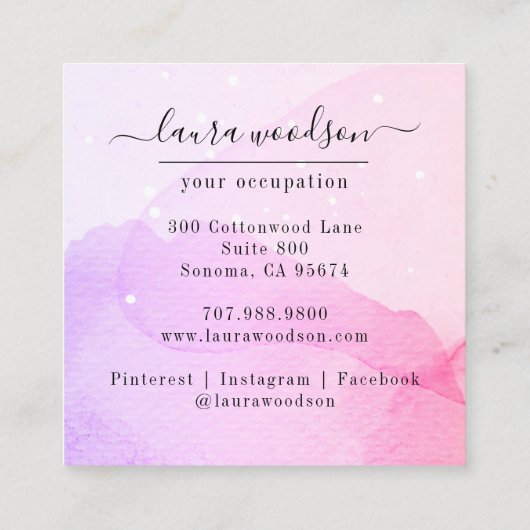 Abstracte Waterverf Vormen Binnenlandse Ontwerper Vierkante Visitekaartje (Achterkant)