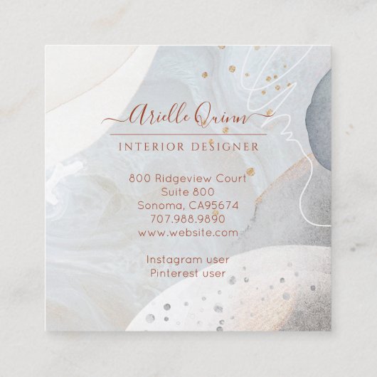 Abstracte Waterverf Vormen Binnenlandse Ontwerper Vierkante Visitekaartje (Achterkant)