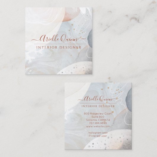 Abstracte Waterverf Vormen Binnenlandse Ontwerper Vierkante Visitekaartje (Voorkant / Achterkant)