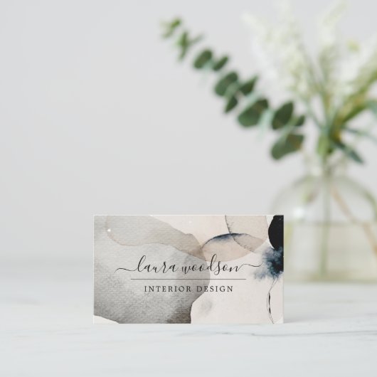 Abstracte Waterverf Vormen Binnenlandse Ontwerper Visitekaartje (Staand voorkant)