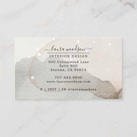 Abstracte Waterverf Vormen Binnenlandse Ontwerper Visitekaartje (Achterkant)