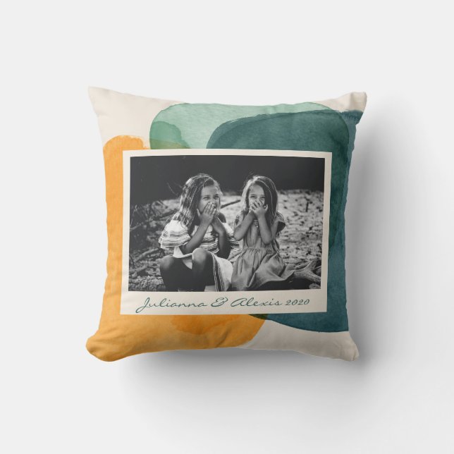 Abstracte Waterverf Vormen Blauwgroen Blauw Aangep Kussen (Voorkant)