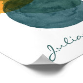 Abstracte Waterverf Vormen Blauwgroen Blauw Aangep Poster (Hoek)