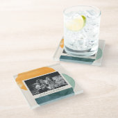 Abstracte Waterverf Vormen Blauwgroen Blauwe Foton Glazen Onderzetter (Schuin)