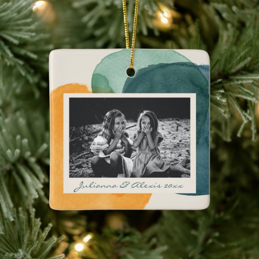 Abstracte Waterverf Vormen Blauwgroen Blauwe Foton Keramisch Ornament (Boom)