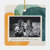 Abstracte Waterverf Vormen Blauwgroen Blauwe Foton Keramisch Ornament (Achterkant)