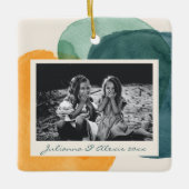 Abstracte Waterverf Vormen Blauwgroen Blauwe Foton Keramisch Ornament (Voorkant)