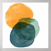 Abstracte Waterverf Vormen Blauwgroen organische e Poster (Voorkant)