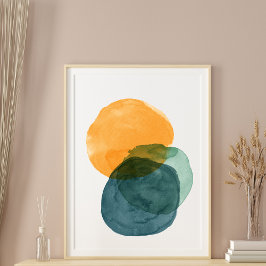Abstracte Waterverf Vormen Blauwgroen organische e Poster