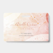 Abstracte waterverf vormen roze script levenscoach badge (Achterkant)