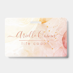 Abstracte waterverf vormen roze script levenscoach badge