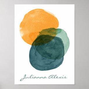 Abstracte waterverf vormen tealblauw gepersonalise poster