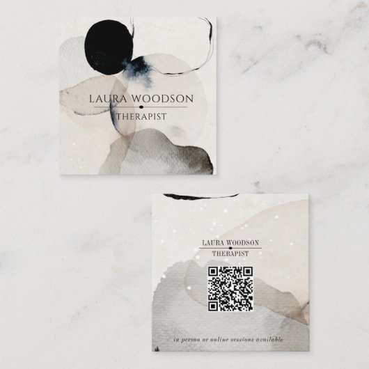 Abstracte Waterverf Vormen Therapeut QR Code Vierkante Visitekaartje (Voorkant / Achterkant)