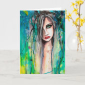 Abstracte Waterverf Vrouw Portret Fantasy Art Kaart (Gele Bloem)