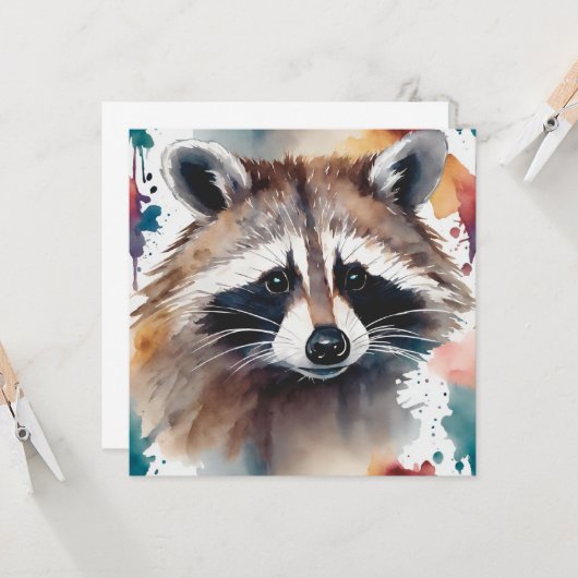 Abstracte Waterverf wasbeer gezicht Kaart (Voorkant / Achterkant in situ)