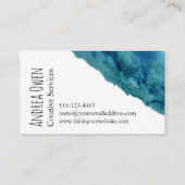 Abstracte Waterverf Wasblauw Groene Turquoise Visitekaartje (Achterkant)