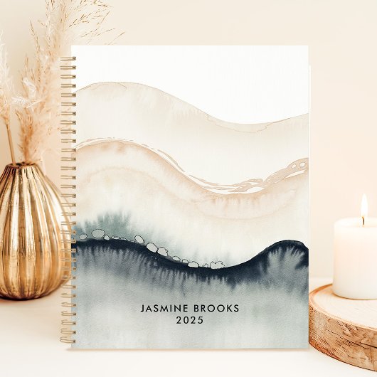 Abstracte Waterverf Waves 2025 Aangepaste naam Planner