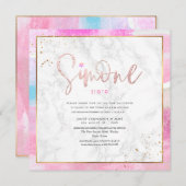 Abstracte Waterverf Waves Marble Bat Mitswa Kaart (Voorkant / Achterkant)