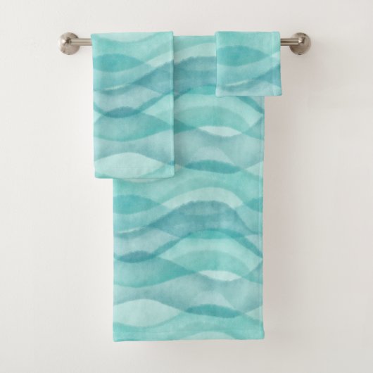 Abstracte Waterverf Waves, Turquoise, Aqua Bad Handdoek (Insitu)