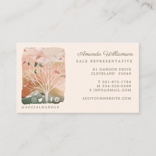 Abstracte Waterverf Winter Autumn Tree Branch Visitekaartje (Achterkant)