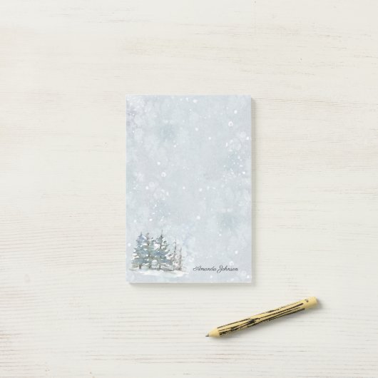 Abstracte Waterverf Wintersneeuw Scene met Naam Post-it® Notes (Op bureau)