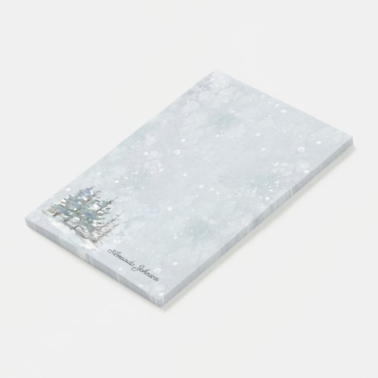 Abstracte Waterverf Wintersneeuw Scene met Naam Post-it® Notes (Schuin)