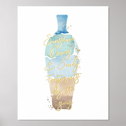 Abstracte Waterverf Zand & Zee Bericht in een fles Folie Afdrukken (Voorkant)