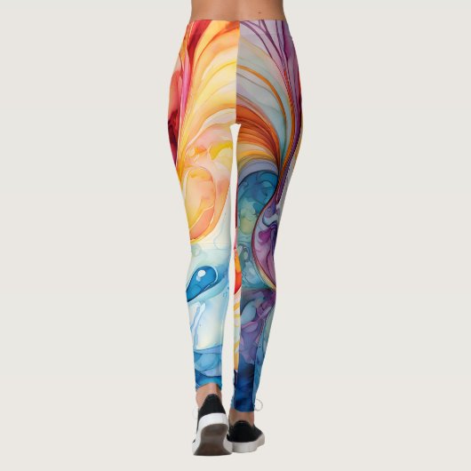 Abstracte Waterverf Zonsondergang Kleuren Leggings (Achterkant)