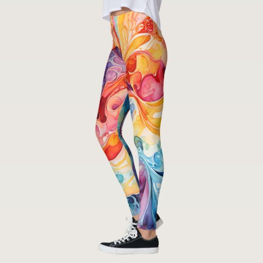 Abstracte Waterverf Zonsondergang Kleuren Leggings (Links)