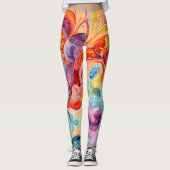 Abstracte Waterverf Zonsondergang Kleuren Leggings (Voorkant)