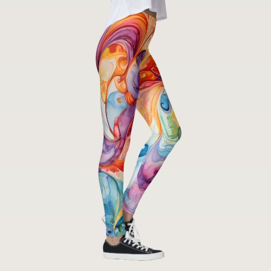 Abstracte Waterverf Zonsondergang Kleuren Leggings (Rechts)