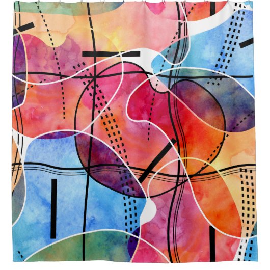 Abstracte Waterverf Zwart Wit Patroon Douchegordijn (Voorkant)