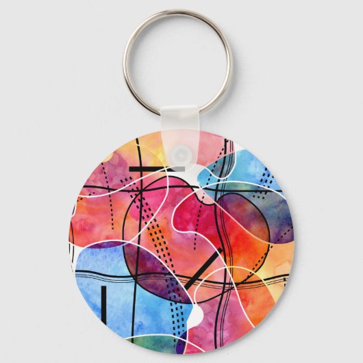 Abstracte Waterverf Zwart Wit Patroon Sleutelhanger (Voorkant)