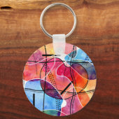 Abstracte Waterverf Zwart Wit Patroon Sleutelhanger (Achterkant)