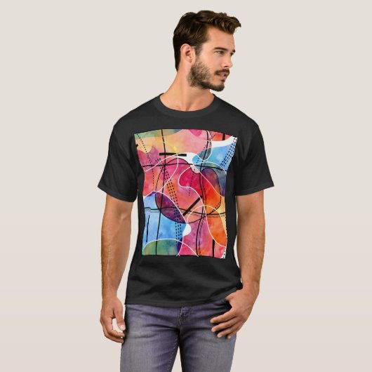 Abstracte Waterverf Zwart Wit Patroon T-shirt (Voorkant volledig)