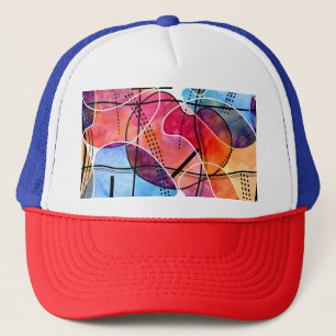 Abstracte Waterverf Zwart Wit Patroon Trucker Pet