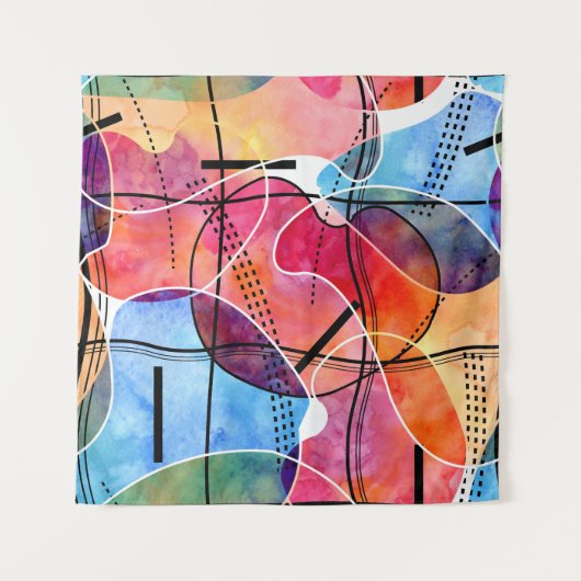 Abstracte Waterverf Zwart Wit Patroon Wandkleed (Voorkant)