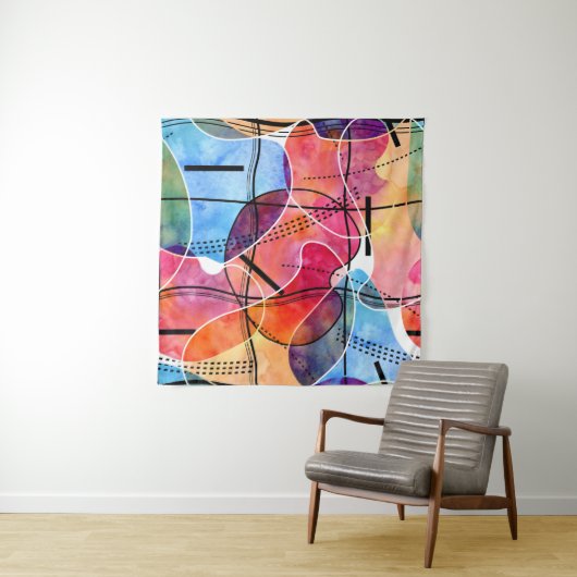 Abstracte Waterverf Zwart Wit Patroon Wandkleed (In Situ (horizontaal))