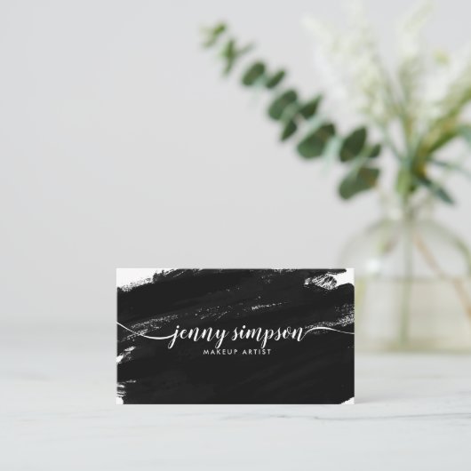 Abstracte Waterverf zwart wit script kalligrafie Visitekaartje (Staand voorkant)