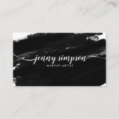 Abstracte Waterverf zwart wit script kalligrafie Visitekaartje (Voorkant)