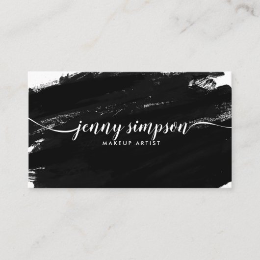 Abstracte Waterverf zwart wit script kalligrafie Visitekaartje (Voorkant)