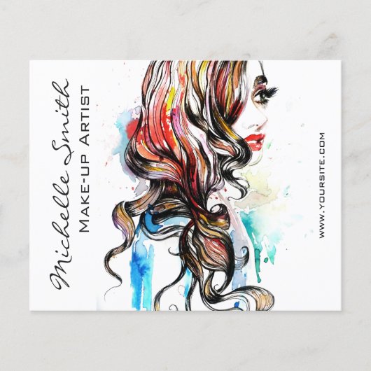 Abstracte waterverfinkt kleurrijke vrouw make-up flyer (Voorkant)