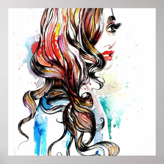 Abstracte waterverfinkt kleurrijke vrouw make-up poster