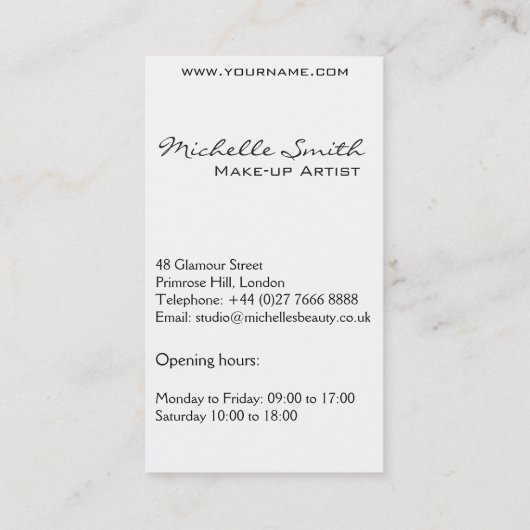 Abstracte waterverfinkt kleurrijke vrouw make-up visitekaartje (Achterkant)