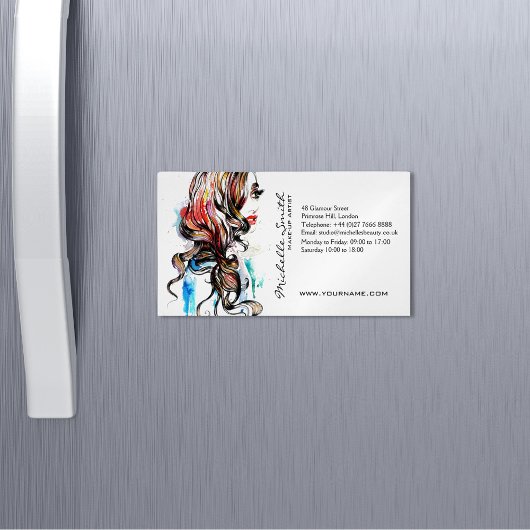 Abstracte waterverfinkt kleurrijke vrouw make-up visitekaartje magneet